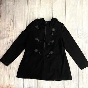 LOVE TREE Women’s Black Winter Wool Pea Coat With Hood & Toggles Size Large